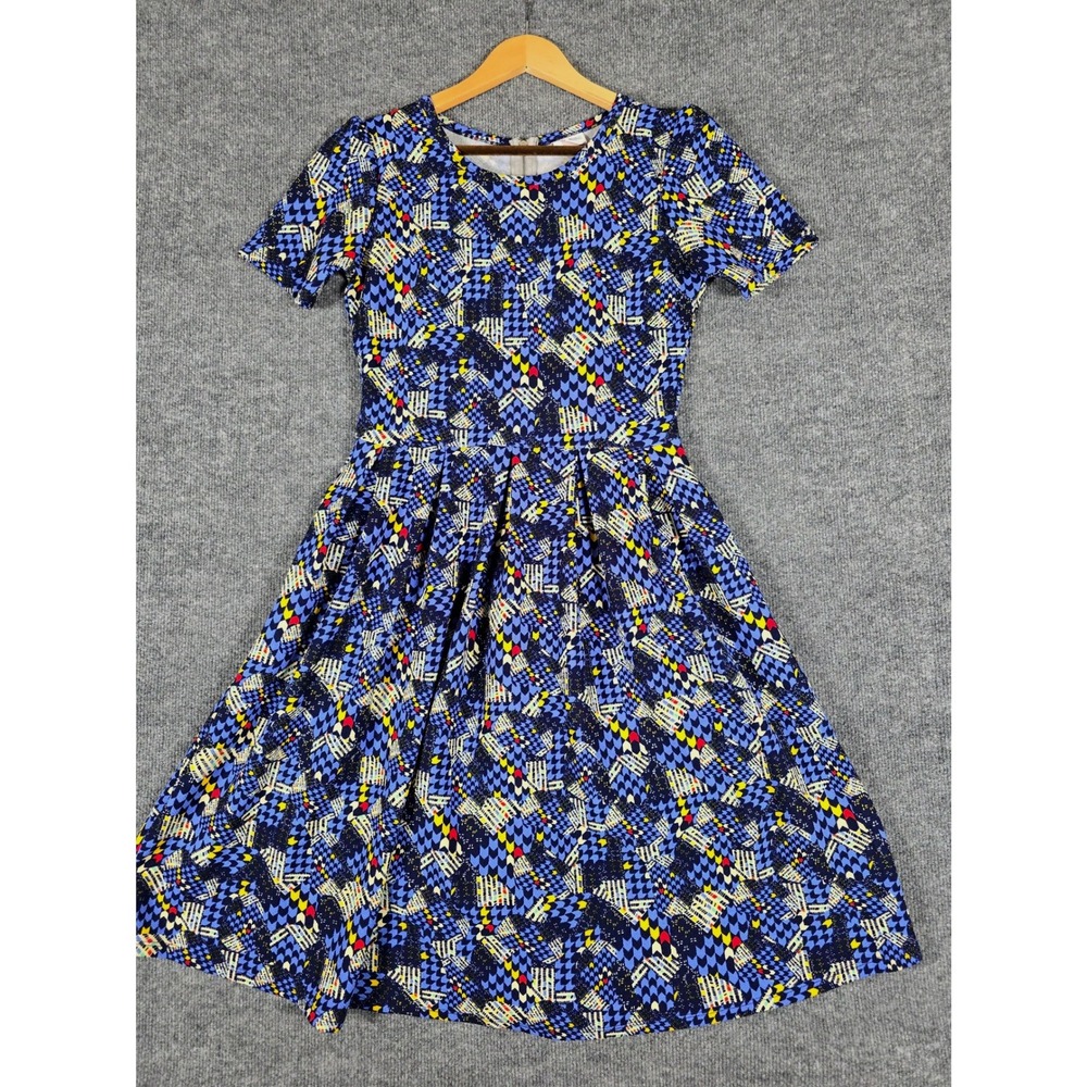 LuLaRoe Size Medium Short Sleeve Fit and Flare Dress‎ Geometric Pattern